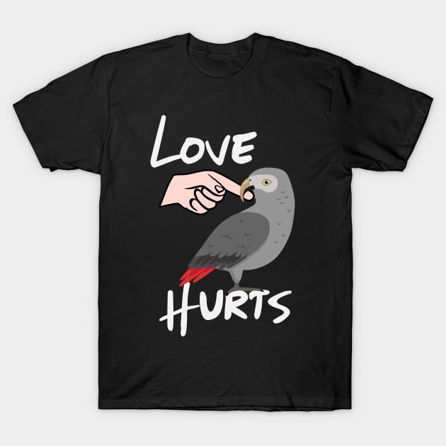 Love Hurts Timneh Grey Parrot Biting Finger T-Shirt by Einstein Parrot